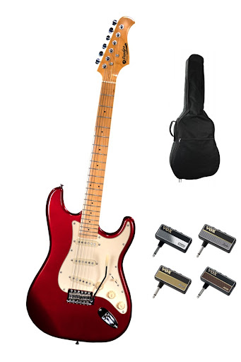 Pack guitare électrique Jet JS-400 Olympic White gaucher + Ampli casque Nux  + housse